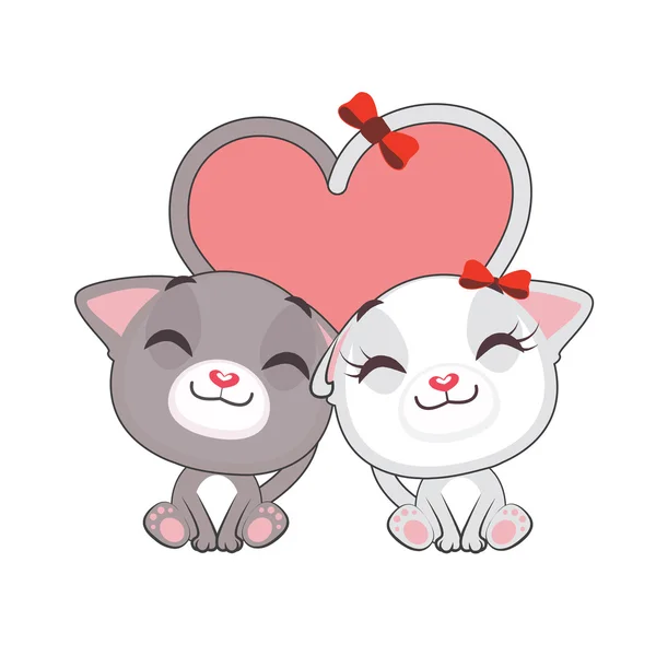 Lindos gatos formando un corazón con sus colas — Vector de stock