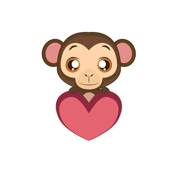 Χαριτωμένο πίθηκο κρατώντας μια καρδιά — Διανυσματικό Αρχείο