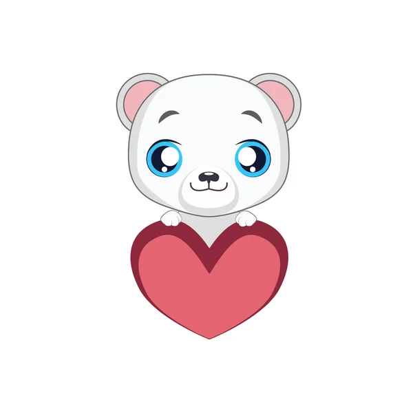 Lindo oso polar sosteniendo un corazón — Vector de stock