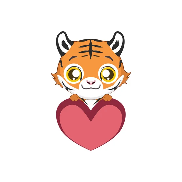 Mignon tigre tenant un coeur — Image vectorielle