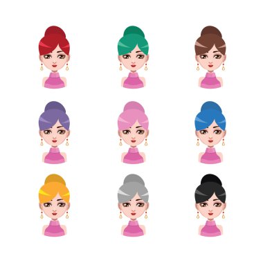 Küpe ile zarif kadın - 9 farklı saç renkleri ( düz renkler )