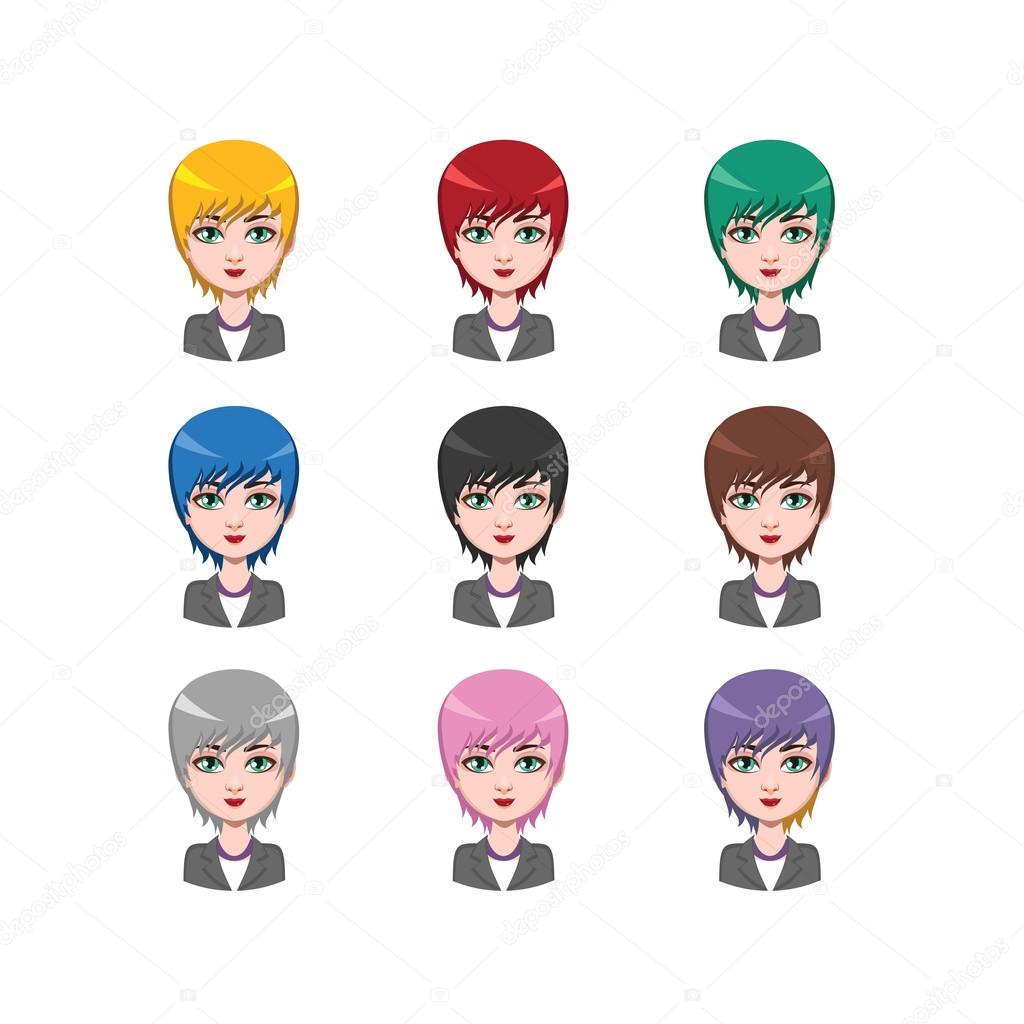Short haired business woman - 9 different hair colors ( flat colors )