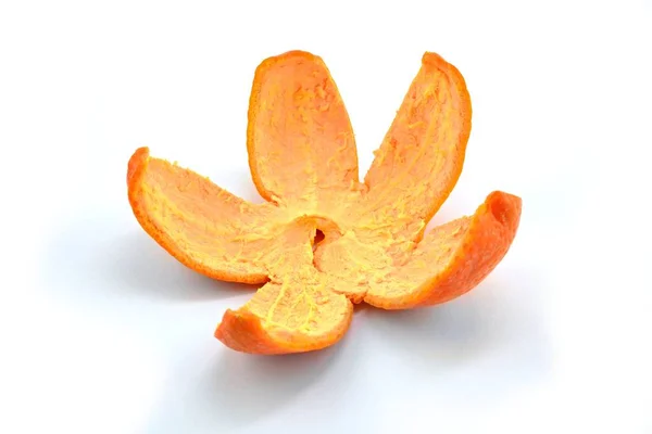 Mandarin Har Skalet Självt Skalad Apelsinmandarin Clementin Separerad Vit Bakgrund — Stockfoto
