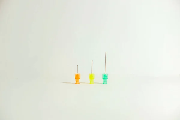 Three Different Size Syringes White Background Medical Concept Copy Space — Stock Photo, Image