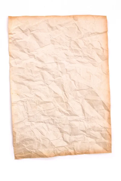 Összegyűrt régi papír fehér háttér — Stock Fotó
