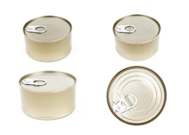 Beyaz zemin üzerine konserve ışık altın demir