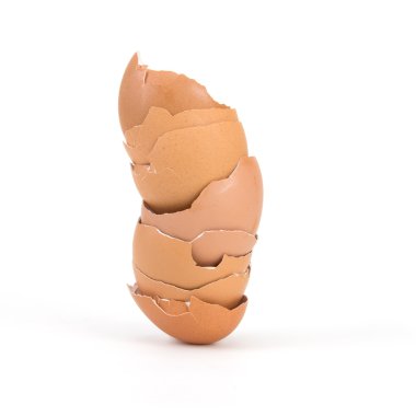 broken and cracked egg shell on white background