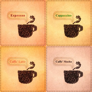 label of type a coffee menu from brown paper and roasted coffee beans