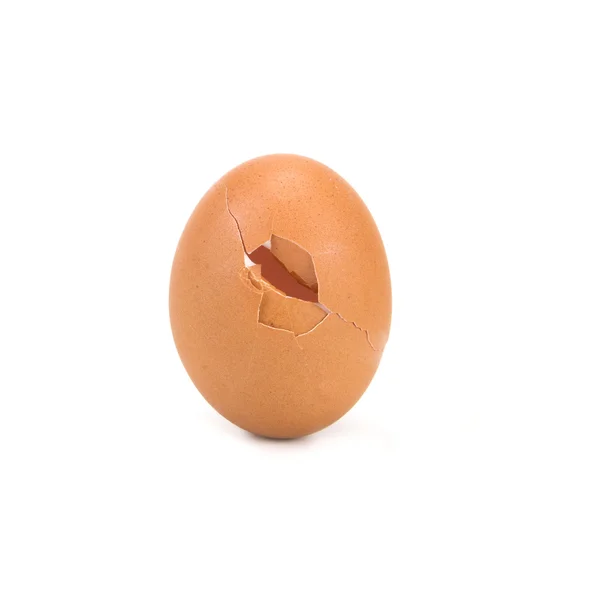 Casca de ovo brokken e rachado no fundo branco — Fotografia de Stock