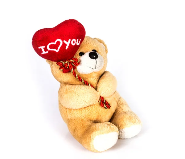 Carino orso bambola con amore concetto su sfondo bianco — Foto Stock