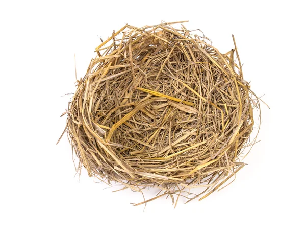 Empty straw nest with twigs on a white background — 스톡 사진