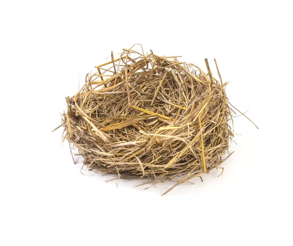 Empty straw nest with twigs on a white background — 스톡 사진