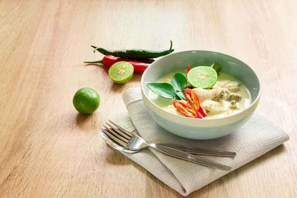 Spicy creamy coconut soup with chicken — Stock Image Spicy creamy coconut soup with chicken Royalty Free Stock Images