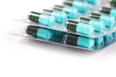 Mavi tıp kapsül yakından seçici odak