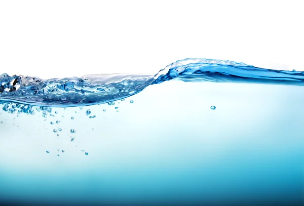 Fermer bleu éclaboussure d'eau avec bulles sur fond blanc — Photo