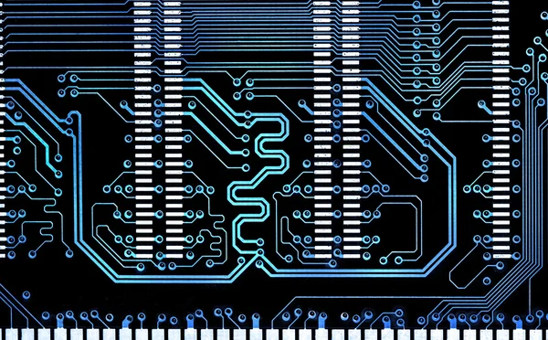 Schließen Sie den Computer blue line elektronische Leiterplatte — Stockfoto