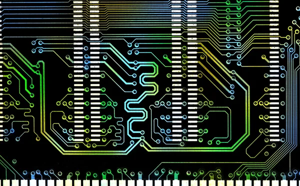 Close-up van de computer gemengd kleur lijn elektronische circuitbord — Stockfoto