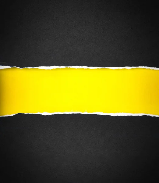 Torn black Paper and space for text with yellow paper background — Stock Photo, Image