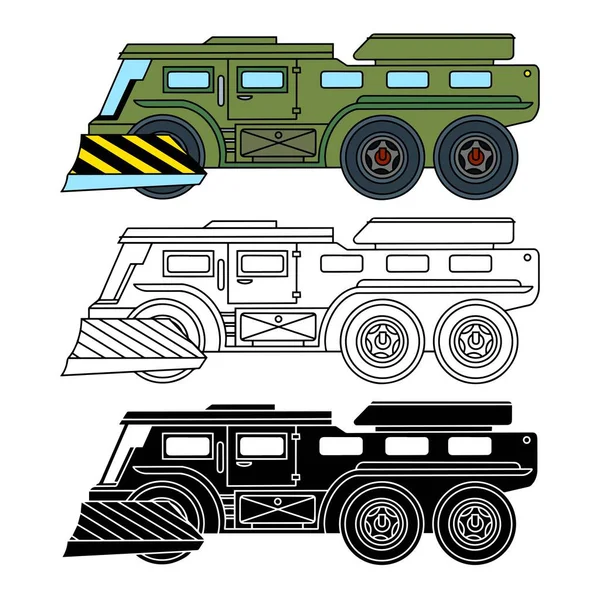 Vehículo Combate Infantería Vehículo Todo Terreno Iconos Lineales Color Silueta — Vector de stock