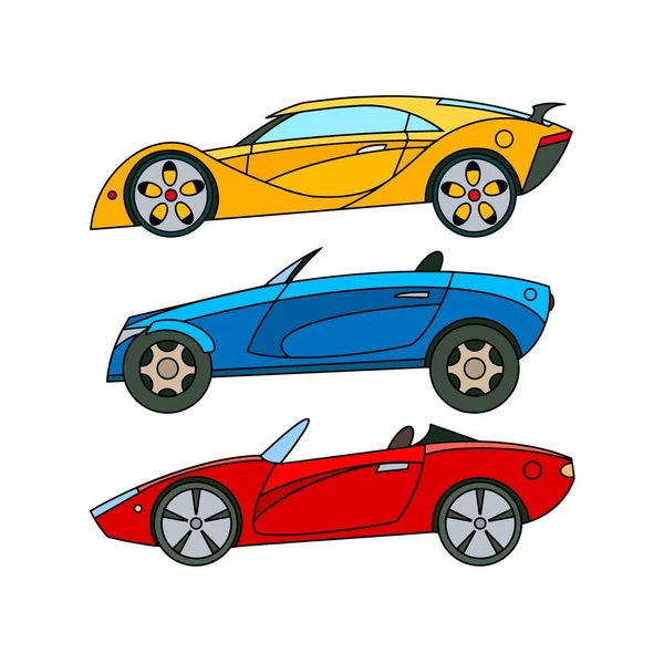 Conjunto Coches Deportivos Iconos Colores Ilustración Vectorial — Archivo Imágenes Vectoriales