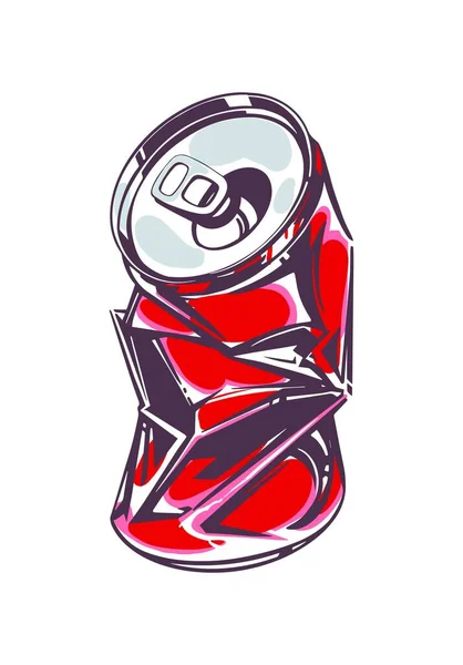 Une Canette Soda Vide Ridée Croquis Illustration Vectorielle — Image vectorielle