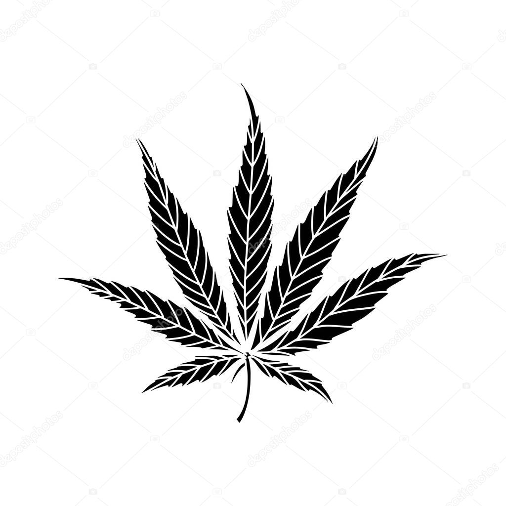 Marijuana leaf. Black silhouette icon. Vector illustration