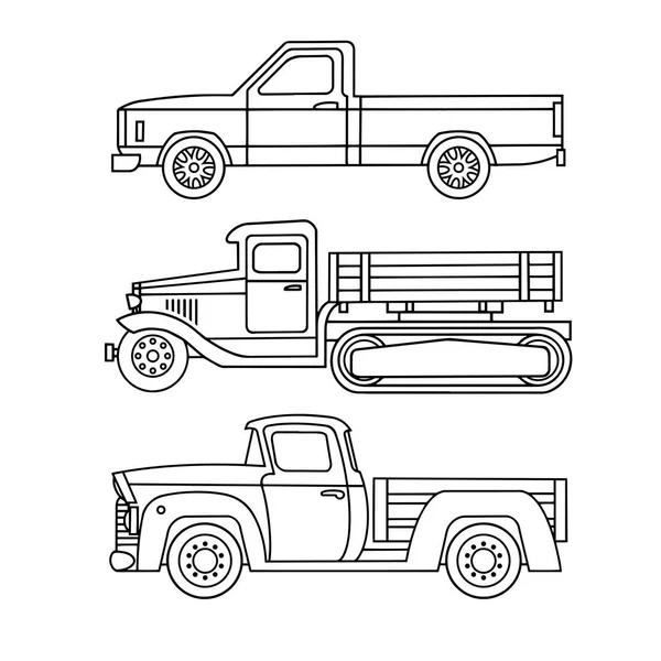 Set Linear Icons Old Trucks Coloring — 图库矢量图片