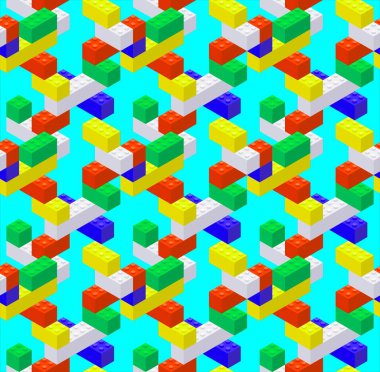 Renkli plastik bloklardan izole, pürüzsüz desen. Vektör illüstrasyonu