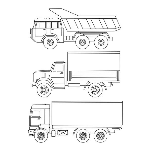 Caminhões definidos. Para colorir livros. Ilustração vetorial. —  Vetores de Stock