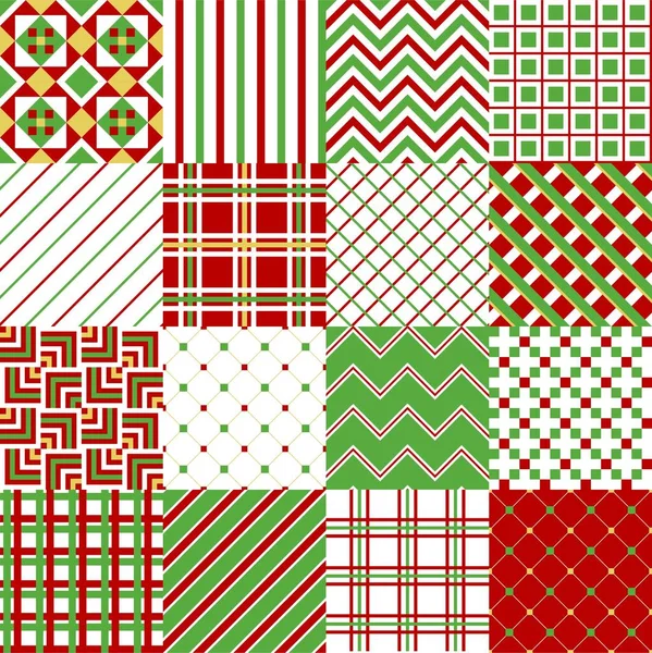Set van 16 gekleurde traditionele kerstpatronen. Vectorillustratie — Stockvector
