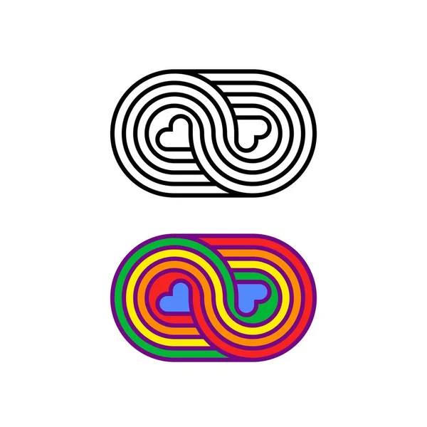 Logo społeczności LGBT. Obejmij dwa serca. Ilustracja wektora — Wektor stockowy