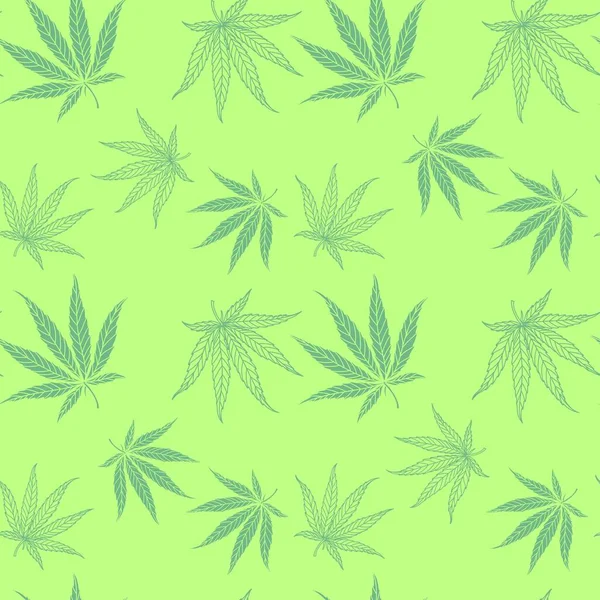 Yeşil arka planda marihuana yaprakları. Baskı ve web sitesi için kusursuz desen. Vektör illüstrasyonu — Stok Vektör