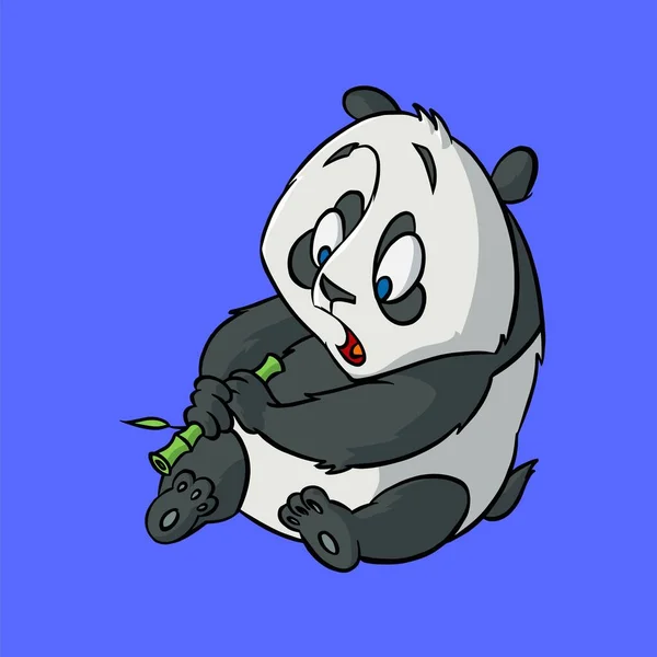 Desenho Desenho Animado Colorido Panda Urso Senta Olha Para Bambu — Vetor de Stock
