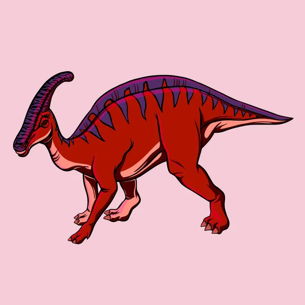 Gambar kartun berwarna dinosaurus Hadrosaurus untuk dicetak. Ilustrasi untuk anak-anak. Klien vektor - Stok Vektor