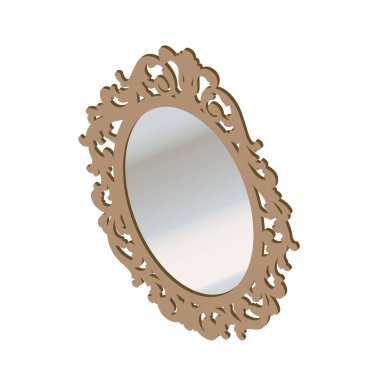 Beyaz arka planda izole edilmiş ahşap çerçevedeki Isome aynası. Bulanık yansıma vektör karikatür çizimi olan iki duvar aynası.