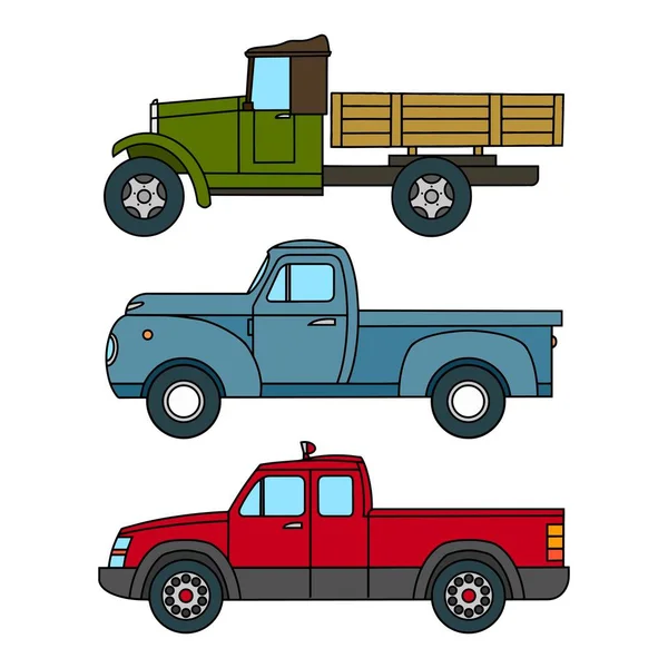 Ensemble Camions Vintage Dessin Animé Clipart Vectorielle — Image vectorielle