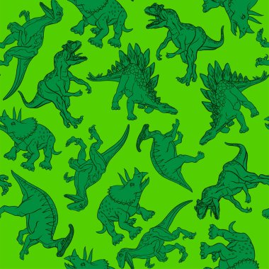 Baskı, ambalaj kağıdı ve ambalaj için gerçekçi dinozor deseni. Vektör illüstrasyonu.