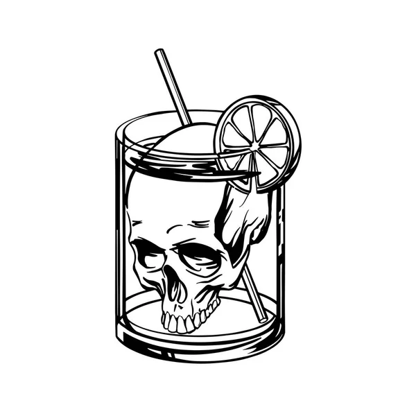 Cocktail mortel avec un crâne dans un verre - style linéaire. Illustration vectorielle. — Image vectorielle