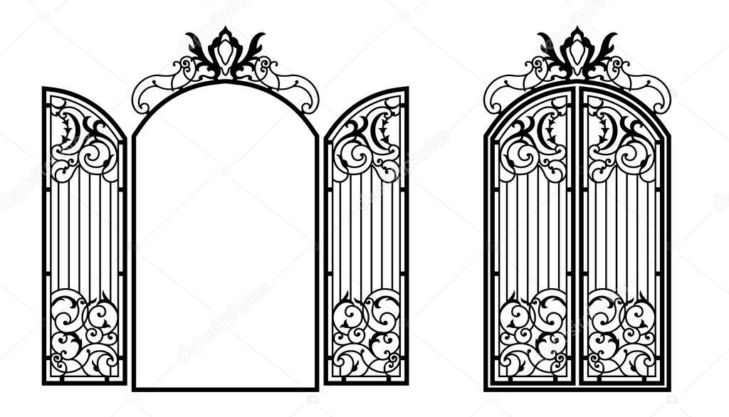 Silhouette of an ancient gate.Decorative architectural element for laser cutting. Vector illustration