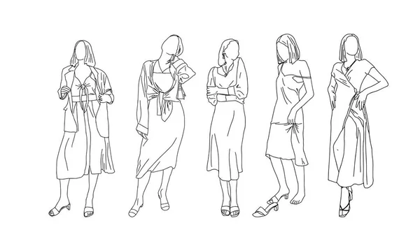 Meninas sexy em um estilo linear.Ilustração vetorial. — Vetor de Stock