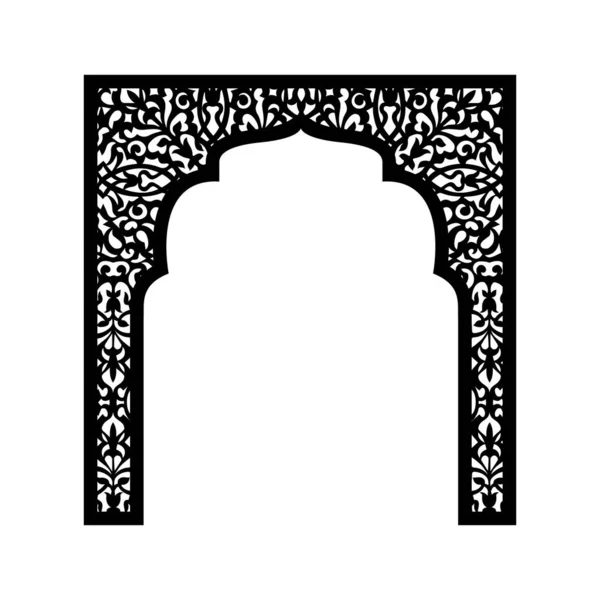 用于激光切割的带有植物元素的伊斯兰拱门的轮廓 为婚礼和节庆活动 访问仪式制作装饰 病媒群 — 图库矢量图片