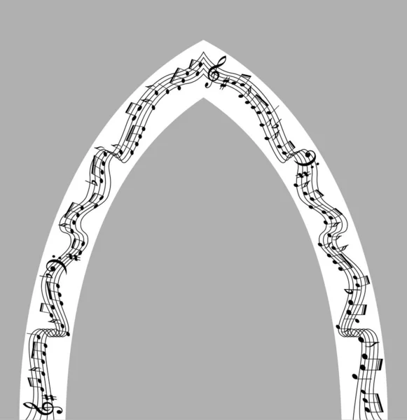 Arco musical com o uso de uma pauta de música e notas para o desenho de uma cerimônia de casamento de saída, entrada, portal. Ilustração vetorial. — Vetor de Stock