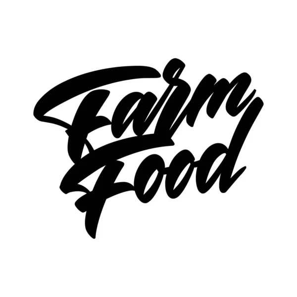 Tulisan tangan lettering.Logo Farm Food on white. Ilustrasi vektor - Stok Vektor