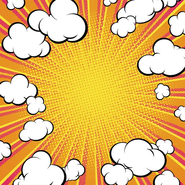 Modèle Bannière Pop Art Format Carré Fond Orange Avec Nuages — Image vectorielle