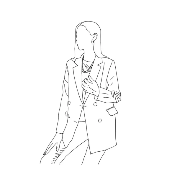 Geschäftsfrau im linearen Stil für ein Magazin-Cover-Design gezeichnet. Vektorillustration. — Stockvektor