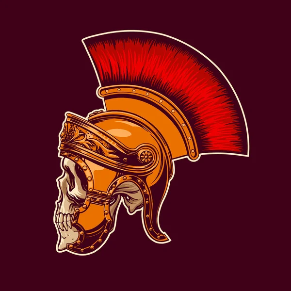 Cráneo en un casco de gladiadores en estilo vintage para imprimir en camisetas, bolsos, tazas. Ilustración vectorial. — Archivo Imágenes Vectoriales