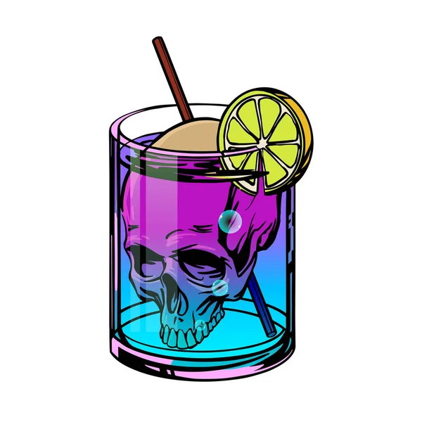 Doodcocktail met schedel en neondrankje in popart stijl. Vectorillustratie. — Stockvector