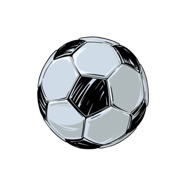 Eski bir deri çorap topunun çizimi. Hatıra eşyaları ve reklamlar için beyaza izole edilmiş. Vektör illüstrasyonu.