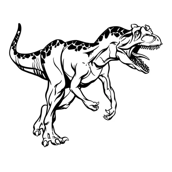 Gambar tangan alosaurus dengan gaya komik untuk cetak, tato, logo, desain. Ilustrasi vektor. - Stok Vektor