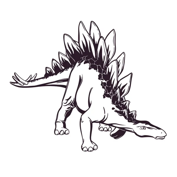 Isolado no desenho branco de um stegosaurus em um estilo cômico. Desenho manual. Para design, tatuagem, impressão de camiseta, logotipo. Ilustração vetorial. —  Vetores de Stock